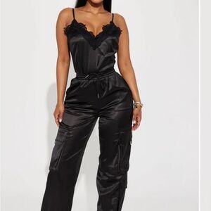 Fashion Nova Black Lace Trim Jumpsuit
